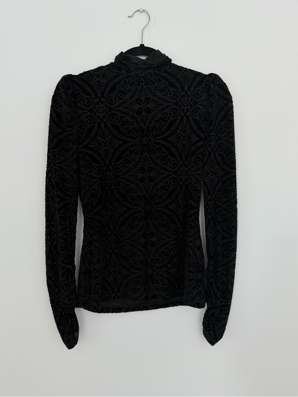 Elie Tahari Black Velvet Burnout Mock Neck Long-Sleeve Top